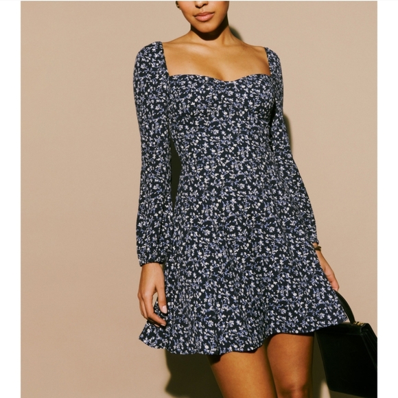 Reformation 'Mochi' Midnight Crepe Sweetheart Neckline Dress Size 12 - Picture 1 of 4